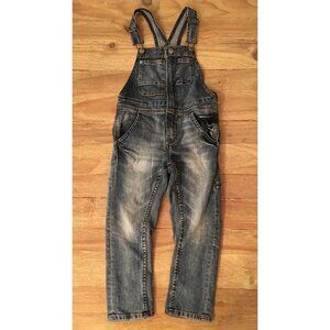 H&M &Denim Distressed Denim Long Overalls Jeans Medium Wash Girls Size 3-4Y